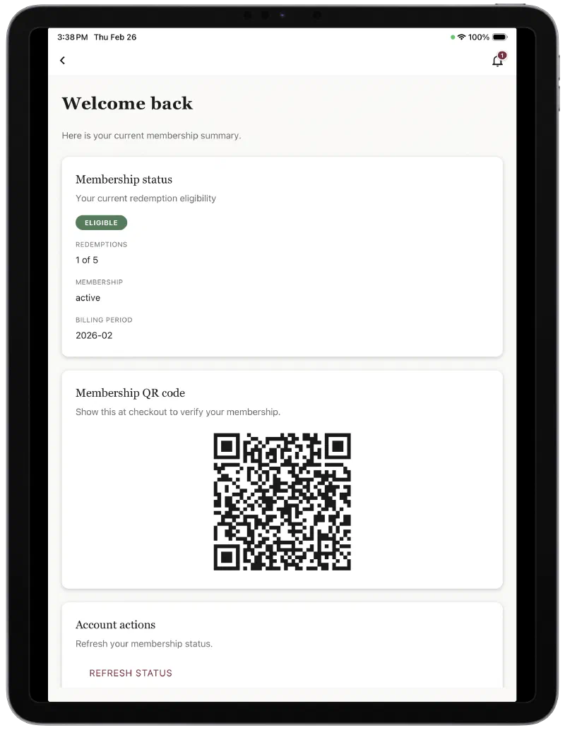 Member mobile app on iPad