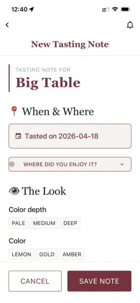 A member viewing detailed tasting notes and wine information in the Uncorked companion app